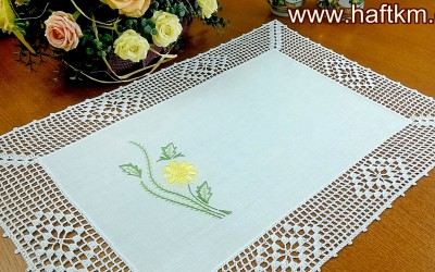 Śliczny bieżnik lniany " Żółta margaretka "