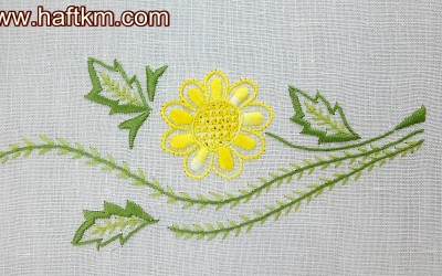 Śliczny bieżnik lniany " Żółta margaretka "