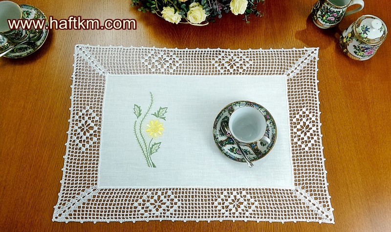 Śliczny bieżnik lniany " Żółta margaretka "