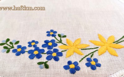 Ręcznie haftowana serweta "  Niezapominajki "