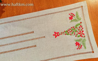 Piekny bieżnik świąteczny " Choinka listki "