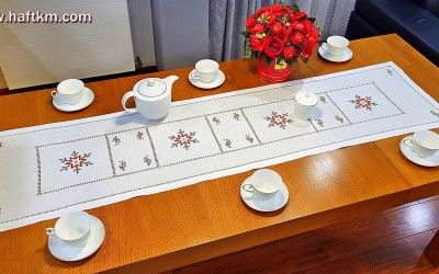 Bieżnik z motywem świątecznym " Czerwone gwiazdki "